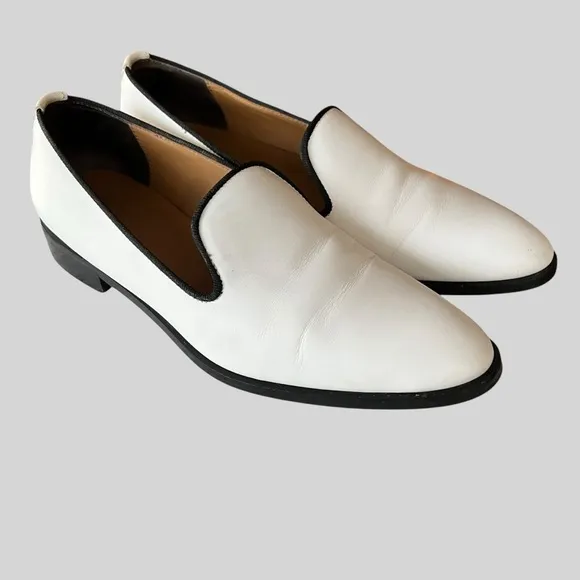 Everlane Modern Smoking Loafers White with Black Trim Women's.
