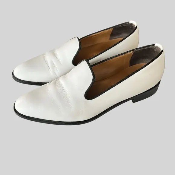 Everlane Modern Smoking Loafers White with Black Trim Women's.