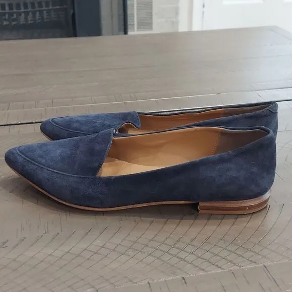 Everlane Navy Blue Suede Modern Point Loafers Sz 8.5