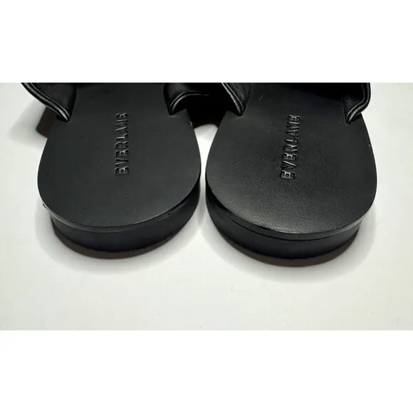 Everlane Size 6.5 Day Crossover Sandal Black Flats Leather Square Toe NWOT