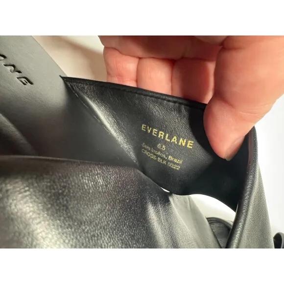 Everlane Size 6.5 Day Crossover Sandal Black Flats Leather Square Toe NWOT