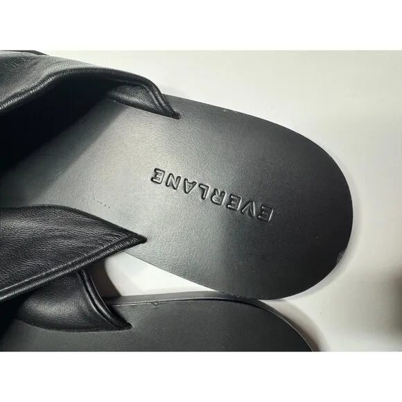 Everlane Size 6.5 Day Crossover Sandal Black Flats Leather Square Toe NWOT