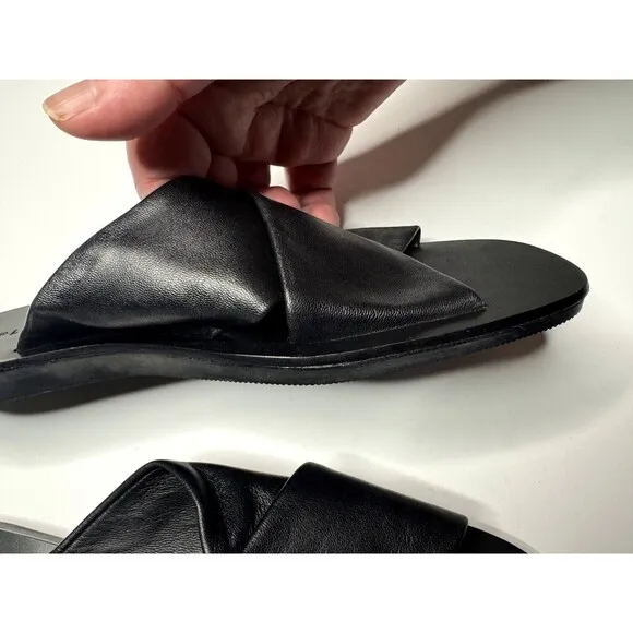 Everlane Size 6.5 Day Crossover Sandal Black Flats Leather Square Toe NWOT