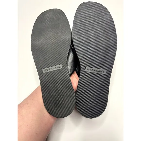 Everlane Size 6.5 Day Crossover Sandal Black Flats Leather Square Toe NWOT