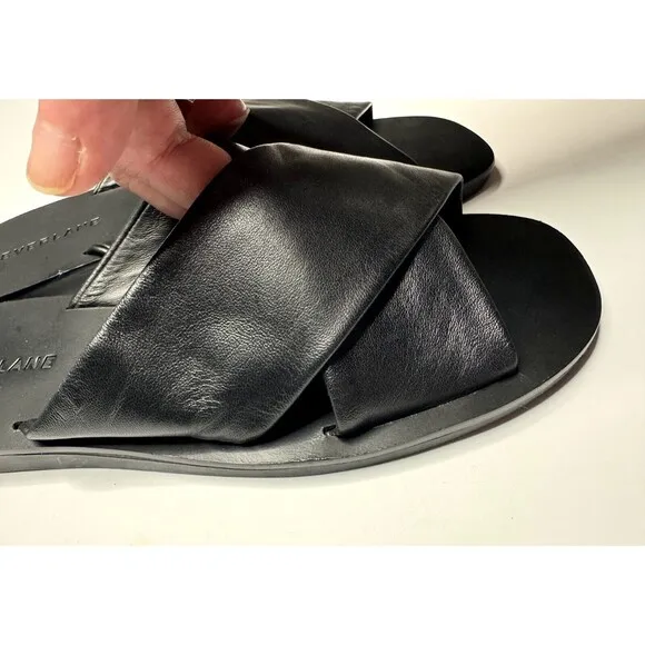 Everlane Size 6.5 Day Crossover Sandal Black Flats Leather Square Toe NWOT