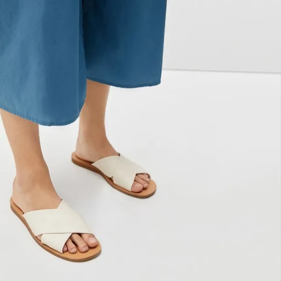 Everlane The Day Crossover Sandal In Cream Women's Size 6.5 Leather Slip On