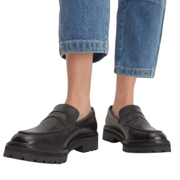 Everlane The Lug Loafer Black Leather Size 8 Womens Slip-On Shoes
