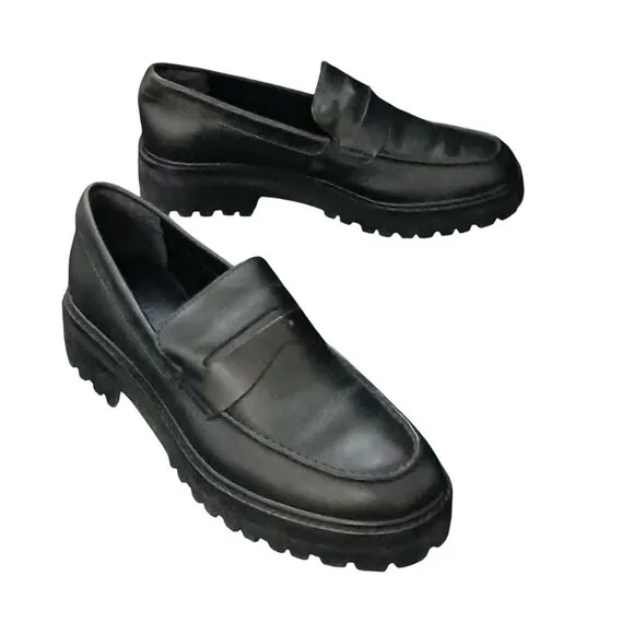 Everlane The Lug Loafer Black Leather Size 8 Womens Slip-On Shoes