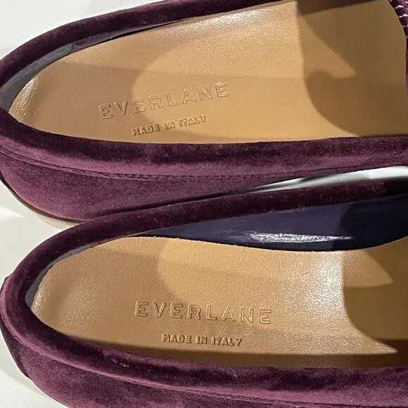 Everlane The Velvet Modern Loafers Womens Size 7 Embroidered Burgundy NEW NO BOX