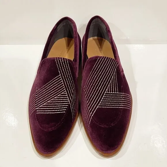 Everlane The Velvet Modern Loafers Womens Size 7 Embroidered Burgundy NEW NO BOX