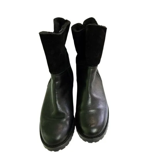 Fabianelli Black Leather Suede Faux Shearling Lined Boots Size 37