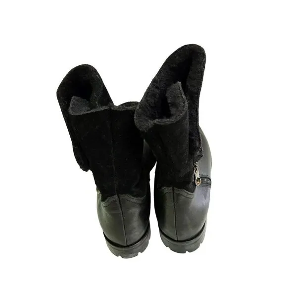 Fabianelli Black Leather Suede Faux Shearling Lined Boots Size 37