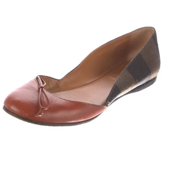 Fendi Round Toe Pequin Pattern Canvas D'Orsay Ballet Flats