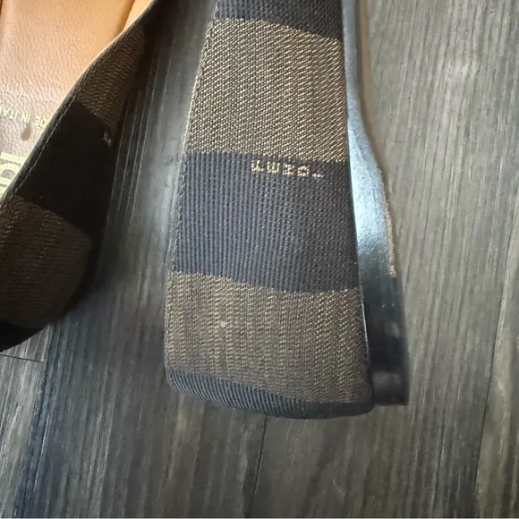 Fendi Round Toe Pequin Pattern Canvas D'Orsay Ballet Flats