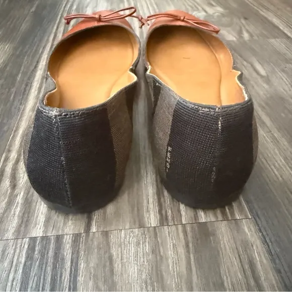 Fendi Round Toe Pequin Pattern Canvas D'Orsay Ballet Flats