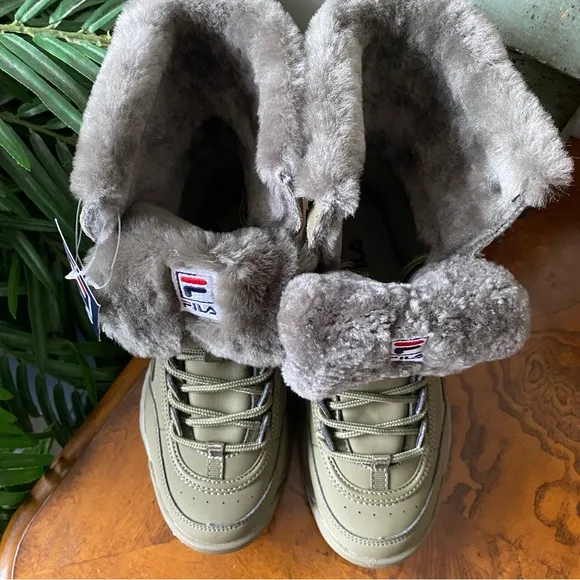 Fila Disruptor Shearling Boots Olive Green