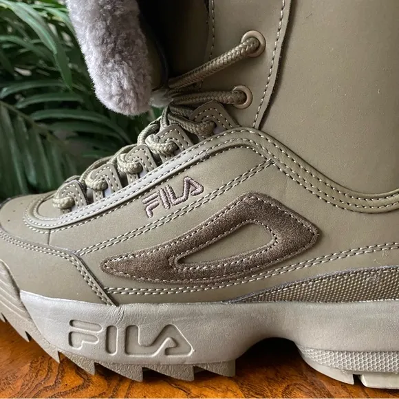 Fila Disruptor Shearling Boots Olive Green