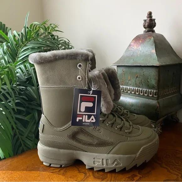 Fila Disruptor Shearling Boots Olive Green