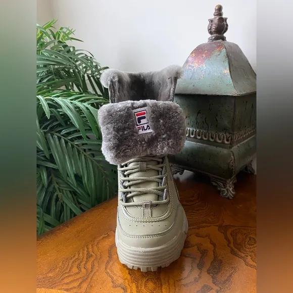 Fila Disruptor Shearling Boots Olive Green