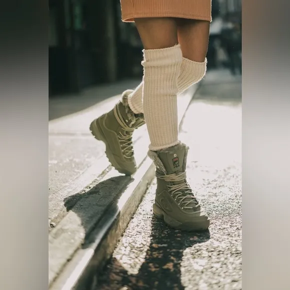 Fila Disruptor Shearling Boots Olive Green