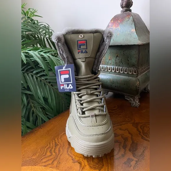 Fila Disruptor Shearling Boots Olive Green