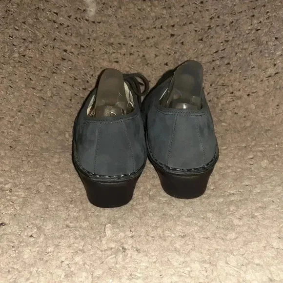 FINN COMFORT-Black Nubuck Loafers-Lace-Up-Wedge Heel-Size 6 UK-8 US-Near Mint