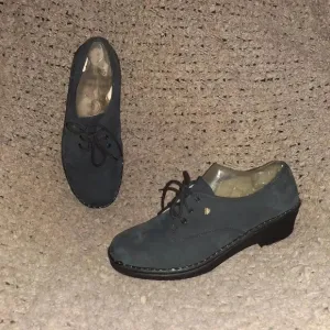 FINN COMFORT-Black Nubuck Loafers-Lace-Up-Wedge Heel-Size 6 UK-8 US-Near Mint