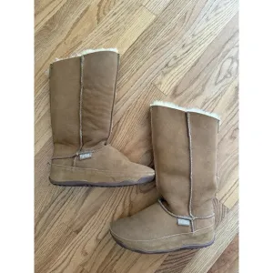 FITFLOPS Women's 8 39 Tall Brown Suede Boots Soft Shaping Toning Shearling Lined