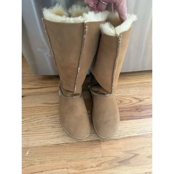 FITFLOPS Women's 8 39 Tall Brown Suede Boots Soft Shaping Toning Shearling Lined