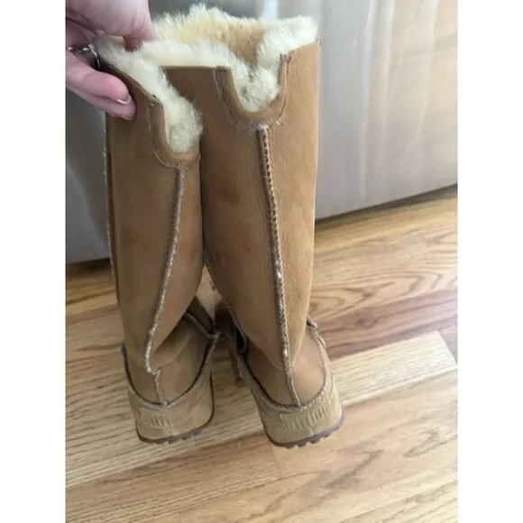 FITFLOPS Women's 8 39 Tall Brown Suede Boots Soft Shaping Toning Shearling Lined