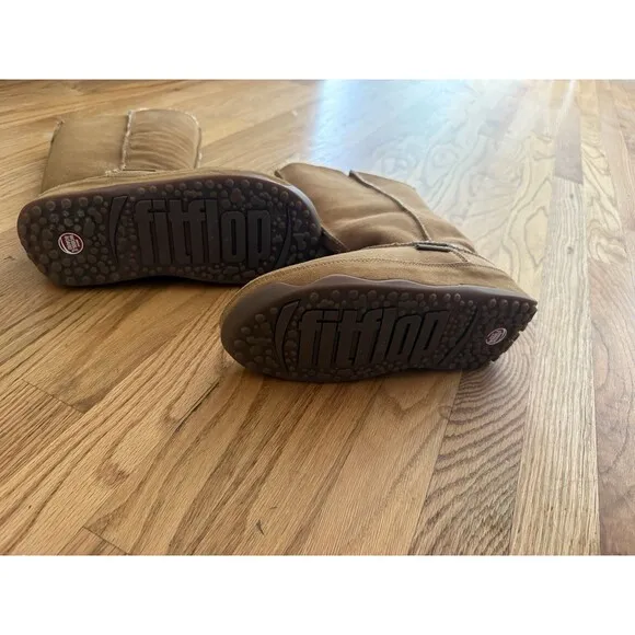 FITFLOPS Women's 8 39 Tall Brown Suede Boots Soft Shaping Toning Shearling Lined
