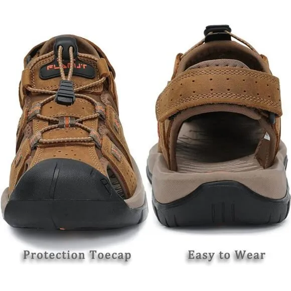 FLARUT Mens Hiking Sandals Closed Toe Leather Water Shoes Outdoor Trail Sport