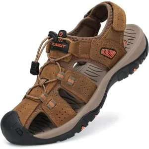 FLARUT Mens Hiking Sandals Closed Toe Leather Water Shoes Outdoor Trail Sport