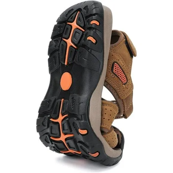 FLARUT Mens Hiking Sandals Closed Toe Leather Water Shoes Outdoor Trail Sport