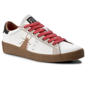 Fly London Leather White Tan Sneakers With Red Shoestrings. Sz 38 Or 7.8/8