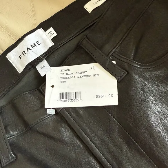 FRAME Black Leather Skinny Pants