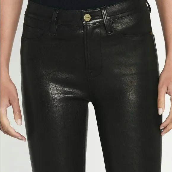 FRAME Black Leather Skinny Pants
