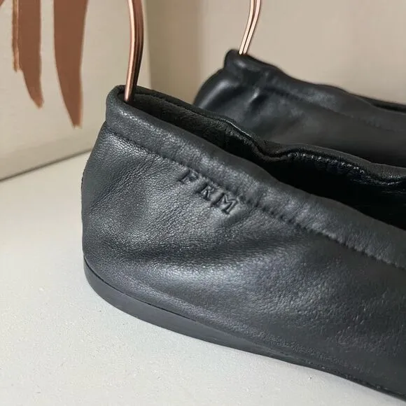 Frame Le Micah Leather Square Toe Ballet Flats in Noir Black Size 40