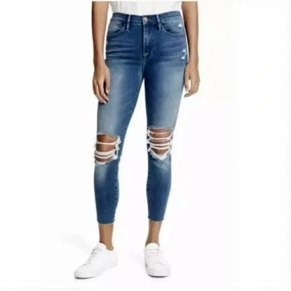 FRAME Le High Skinny Crop Distressed Jeans in Gaby Size 26