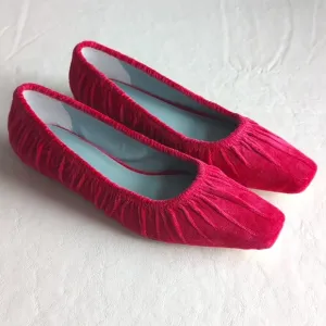 Frances Valentine Square Toe Ruched Velvet Ballet Flats w/ Heel Women's Size 9B