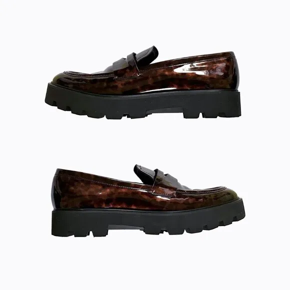 Franco Sarto Balin Lug Sole Penny Loafer Tortoise Brown Chunky Lug Sole Y2K Sz10