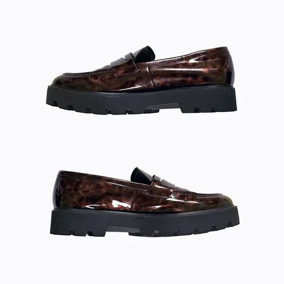 Franco Sarto Balin Lug Sole Penny Loafer Tortoise Brown Chunky Lug Sole Y2K Sz10