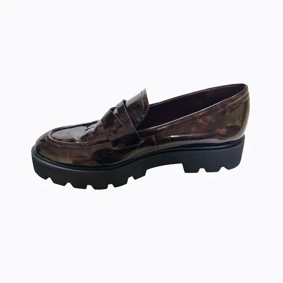 Franco Sarto Balin Lug Sole Penny Loafer Tortoise Brown Chunky Lug Sole Y2K Sz10