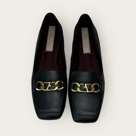 Franco Sarto | Tiari Leather Loafers | Black with Gold Accent |  Women's Size 8M