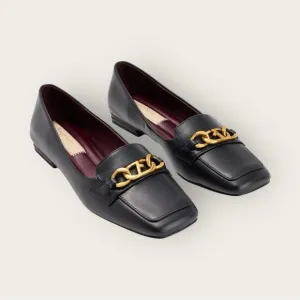 Franco Sarto | Tiari Leather Loafers | Black with Gold Accent |  Women's Size 8M