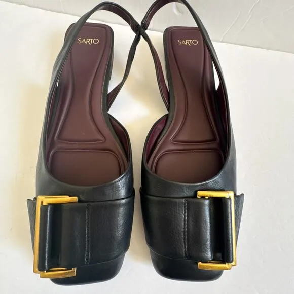 Franco Sarto Tracy Leather Slingback Black Flats Women's Size 11