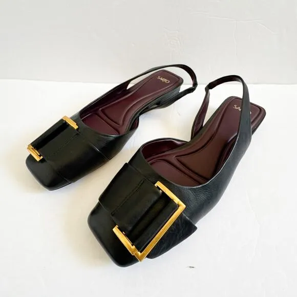 Franco Sarto Tracy Leather Slingback Black Flats Women's Size 11