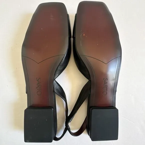 Franco Sarto Tracy Leather Slingback Black Flats Women's Size 11