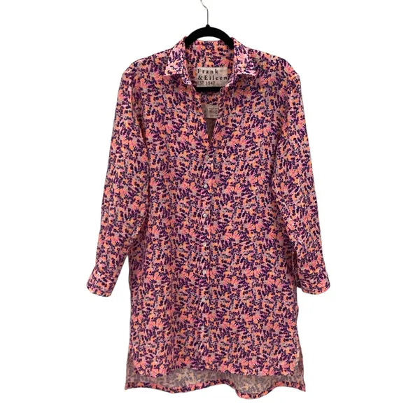 Frank &amp; Eileen Hunter Linen Button Front Shirtdress In Neon Floral Size XS