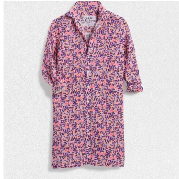 Frank &amp; Eileen Hunter Linen Button Front Shirtdress In Neon Floral Size XS